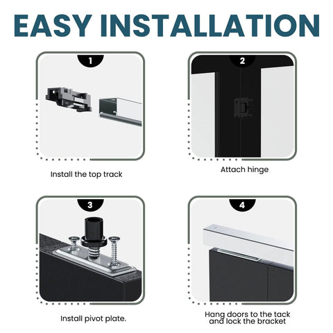 Installation steps for Black Bi-Fold Closet Door With Frosted Tempered Glass, 72 By 80 Inches Opening, Wood Grain Laminate.
