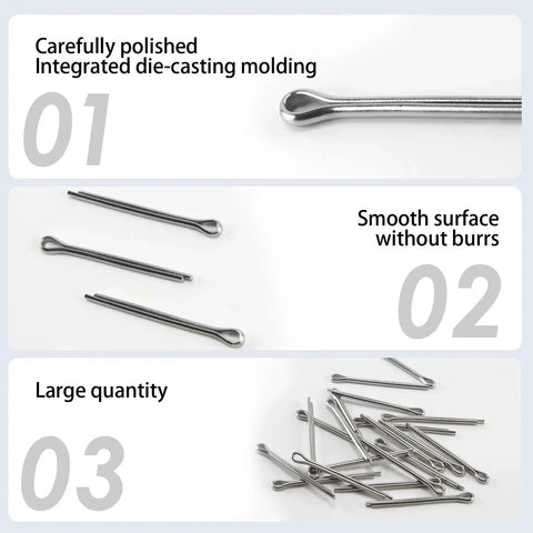 Heavy Duty Stainless Steel M4 50mm Propeller Cotter Pins Pack Of 20 For Outboard Motors product image showing polished pins in detail.