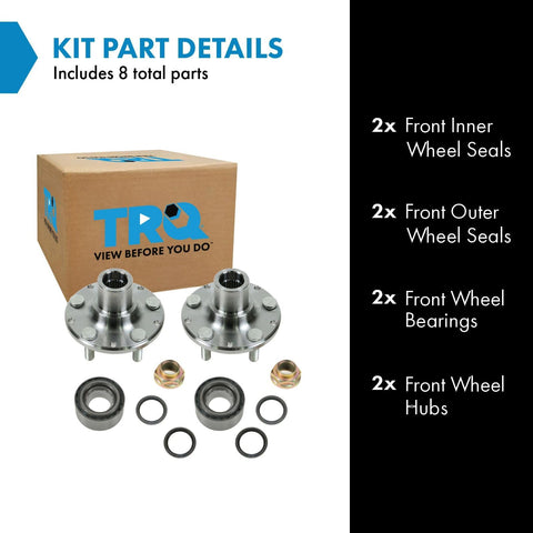 Front Wheel Hub Bearing Seal Kit With Inner And Outer Seals, Bearings And Hubs For Forester, Impreza And Legacy ABS shown with eight parts