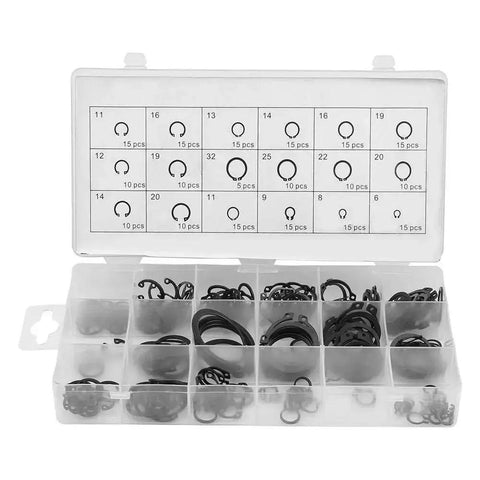 Heavy Duty Snap Ring Kit Circlips C Clips Set For Shafts And Bores, Internal And External Lock Rings, Industrial Fasteners, 225 Pieces, 18 Sizes