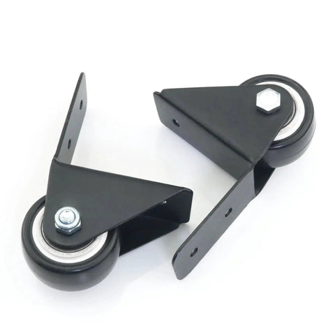 Two Pack Universal Right Angle Fixed Casters 1.5 Inch Wheels Black for Luggage Trolleys Bags and Speaker Carts Durable Plastic and Metal Construction with L Shaped Plate Includes Mounting Screws for Easy Quick Installation