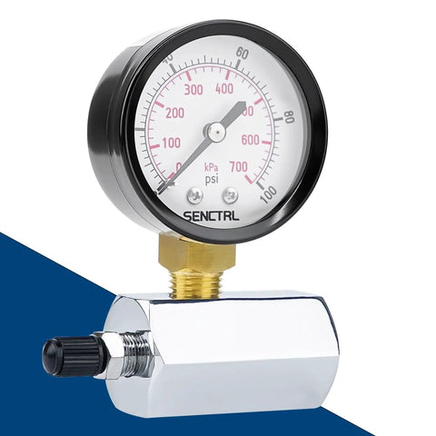 SENCTRL 2-inch gas pressure test gauge with 0–100 psi, 3/4-inch FNPT brass valve, chrome-plated steel body