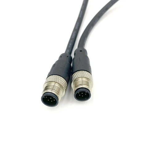8 Pin M12 Double Male Straight Circular Connector Cable A Code IP67 Waterproof Unshielded PVC Wire 1 Meter 30V 2A AWG24 Brass Gold-Plated
