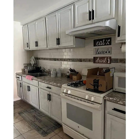 Kitchen cabinets with 16 Pack Self Stick Push Pull Helper ABS Plastic Wardrobe Handle For Cabinets And Drawers in black