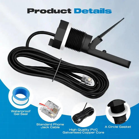 Flow Switch GLX-FLO-RP for Hayward Goldline Aquarite Salt System with 15 ft cable and waterproof gel seal accessory details
