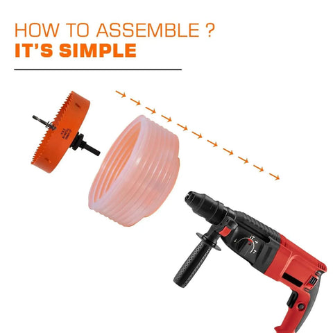 6-1/8 Inch Hole Saw Kit For Recessed Lights With Dust Bowl Catcher And Bi-Metal Construction Includes Arbor Replacement Drill Bit Hex Key DIY Friendly For Wood Metal Drywall And LED Recessed Lighting VIKITON with assembly instructions