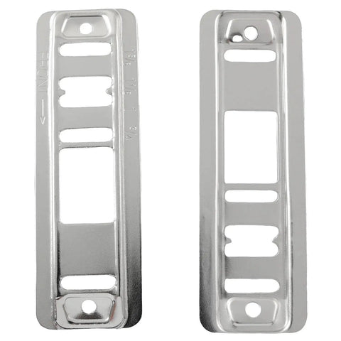 Sliding Door Floor Track Guide Rail Nickel Kit with eight plastic parts and sixteen self tapping screws, steel base, front view.