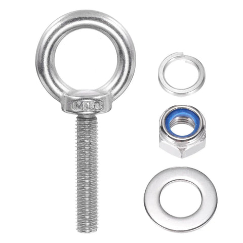 2 Pack M10 X 50mm Lifting Shoulder Eye Bolt Kit Stainless Steel 304 Heavy-Duty Threaded Eyebolts with nuts and washers visible