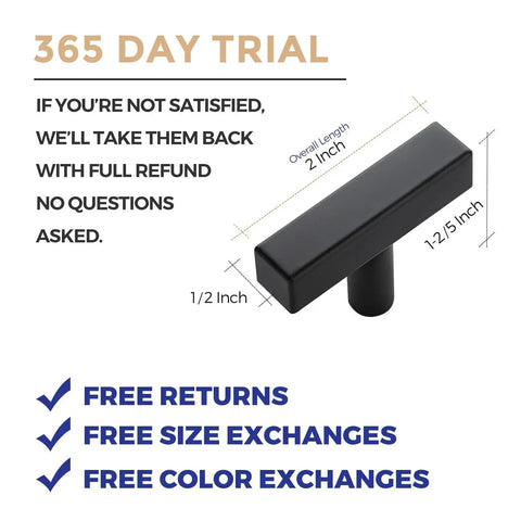 10 Pack Black Square Bar Cabinet Knobs 2 Inch Matte Black Single Hole Kitchen Pulls with 365 Day Trial, Free Returns and Exchanges