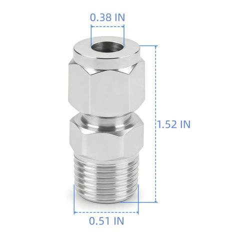 Stainless steel compression fitting, 3/8 in tube OD to 1/4 in NPT male, straight adapter with double ferrules, pack of 2