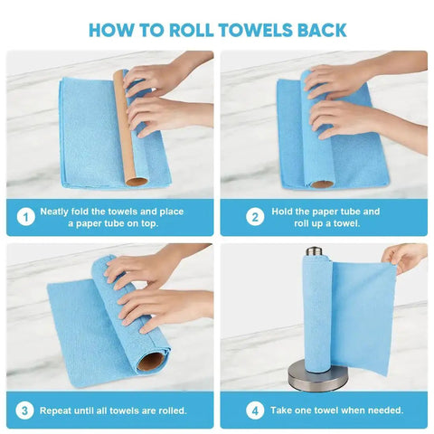 Step-by-step guide on rolling Blue Microfiber Shop Towels Roll With 55 Sheets Washable And Reusable 11x9 Inch Cloths