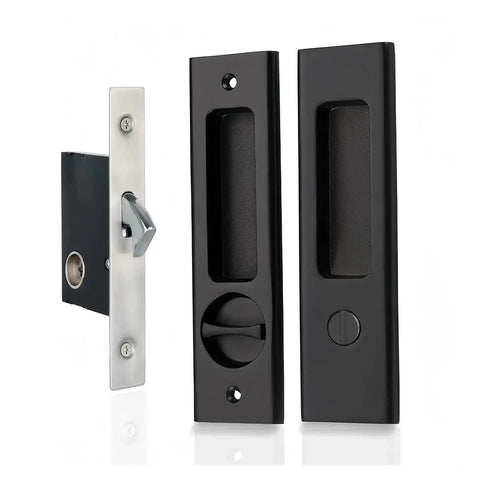 6.3 Inch Privacy Pocket Door Lock Hardware For Double Barn Doors Keyless Mortise Lock Sliding Door System In Black