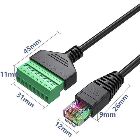 Two Pack RJ45 To 8 Pin Screw Terminal Block Adapter For Cat5 Cat6 Cat7 Ethernet Extender CCTV RJ45 Male Plug To 8 Pins Connector