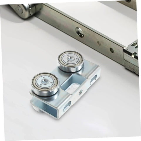 Heavy Duty Sliding Door Roller Wheels For Barn And Cabinet Doors, U Type Track Pulley System, shown with dual metal wheels.