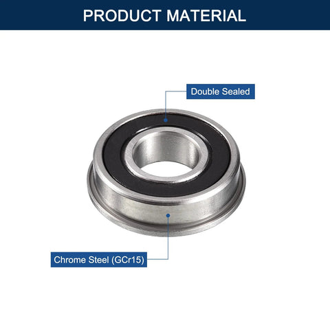 HiPicco FR4-2RS flanged ball bearing, chrome steel GCr15, double rubber sealed, 1/4 in ID x 5/8 in OD, 4 pcs