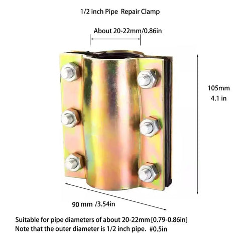 Heavy Duty Water Pipe Repair Clamp For Half Inch Pipes Fits OD 0.79 To 0.84 Inch with steel plates and bolts