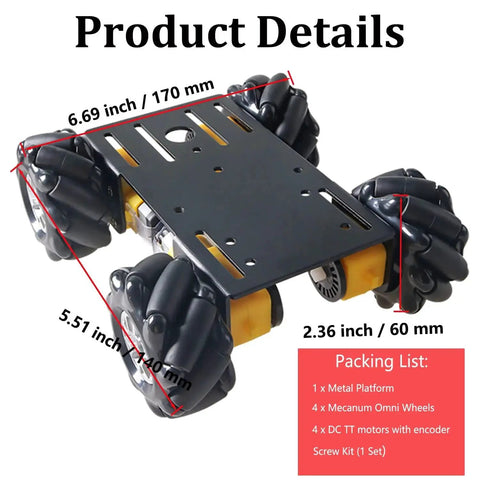 4WD Mecanum Wheel Car Chassis Kit With TT Motors And Remote Control Omnidirectional 60mm Wheels For Arduino Raspberry Pi Microbit