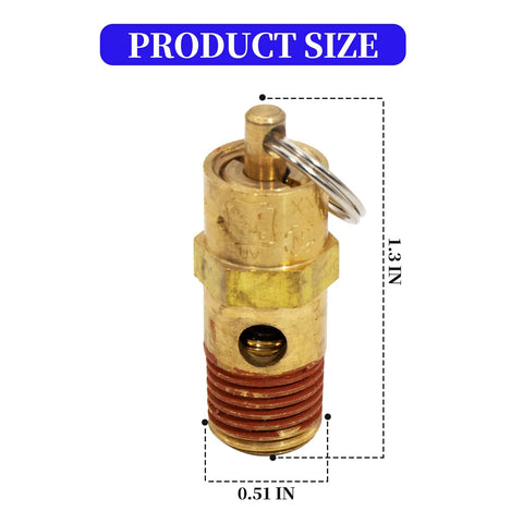 Brass 1/4 in NPT air compressor safety relief valve with pull ring, 150 PSI