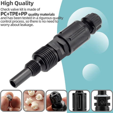 1/4-inch UCDBINJ injection check valve kit, black plastic valve with assorted fittings for peristaltic pumps