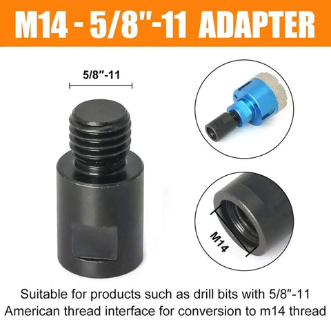 Angle Grinder Adapter Kit For Polishing Pads And Discs, Beefy Steel Thread Converter, M14 To Five Eighths Inch Eleven Female shown