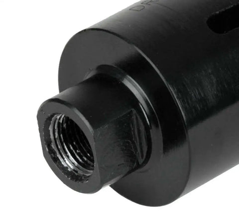 Close-up of a dry diamond core drill bit with 13/16 inch female threads from the Dry Diamond Core Drill Bit Kit 1.5 To 2.5 Inch With SDS Adapters And Hex Adapters, Case Included, 3 Piece Concrete Masonry Drill Bits Set For Fast Dry Drilling, 10 Mm Segment Height, Pilot Bit Included.