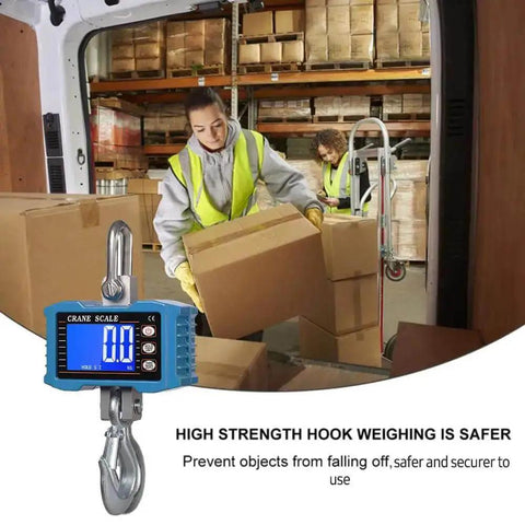 Built Tough Workhorse Hanging Scale Digital Crane Scale 1000kg 2204lb With LCD Backlight in warehouse with worker