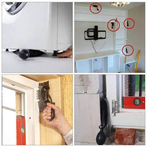 Beefy Heavy Duty Three Piece Air Wedge Bag Pump Kit With Leveling And Alignment Tool used for leveling furniture, cabinets, and doors.