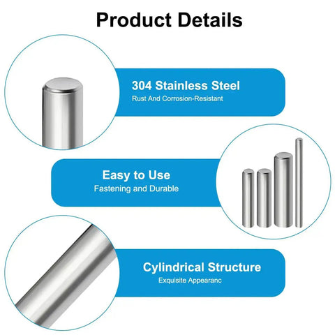 Pro Grade 50 Piece Stainless Steel Dowel Pin Set With Four Sizes M2 M3 M4 M6 for Metal Wood Shelving and Furniture Projects Durable Silver Finish
