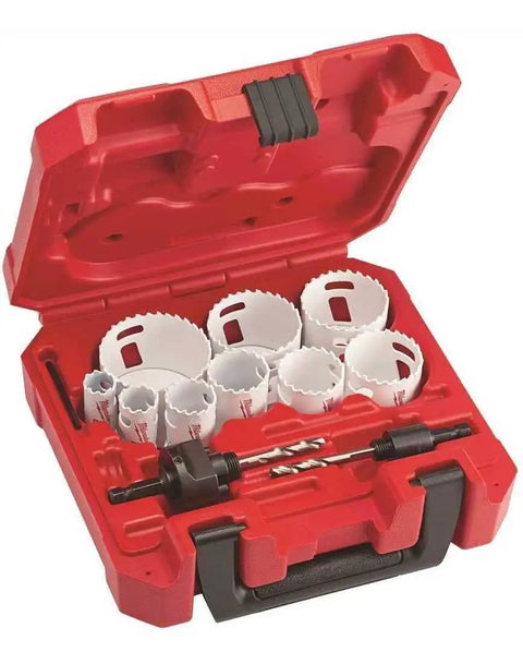 13 Piece General Purpose Hole Dozer Hole Saw Kit For Quick No Fuss Clean Cuts With Ice Hardened Cryogenically Treated Teeth Providing Up To Fifty Percent Longer Life And Up To Two Times Faster Cutting Milwaukee 49 22 4025 in red case