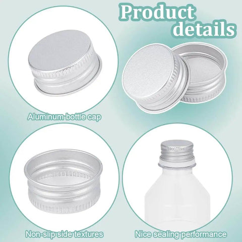 36 Pack Silver Aluminum Seal Screw Caps for Round Steel Tins with Plastisol PE Liner, showing texture and sealing performance.