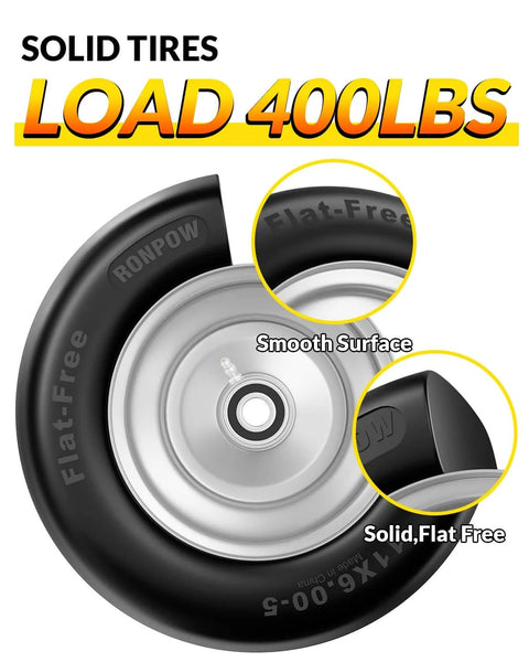 Flat Free 11x6.00-5 Lawn Mower Tire And Wheel Set For Zero Turn Mowers Built Tough 400 lb load solid flat-free tire