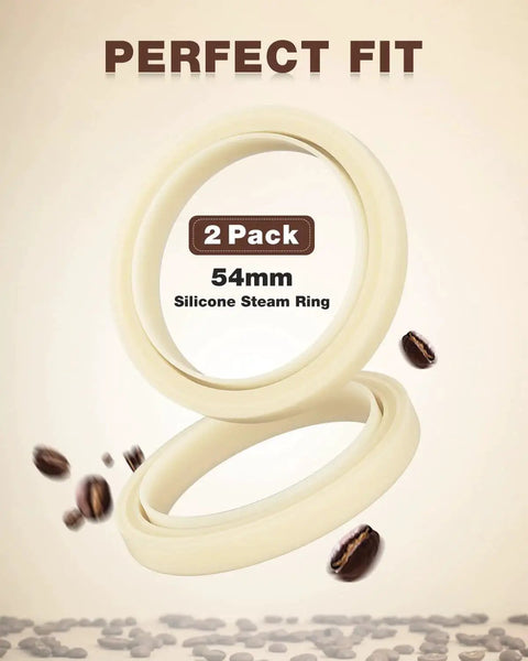 2-pack silicone steam rings, 54mm, beige; replacement gasket for Breville/Sage espresso machines.