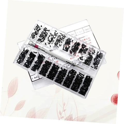 18 Spec Miniature Screw Set Kit With Flat Head Screws In Transparent Case For Glasses And DIY Repairs, Ultra Handy Lightweight Portable Black Screw Assortment For Quick Access And Easy Fixes