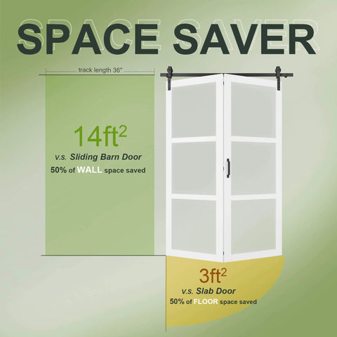 40 Inch Bifold Barn Door Hardware Kit For Double 18 Inch Bifold Doors 3.3 Foot Track System With Quiet Smooth Operation Space Saver