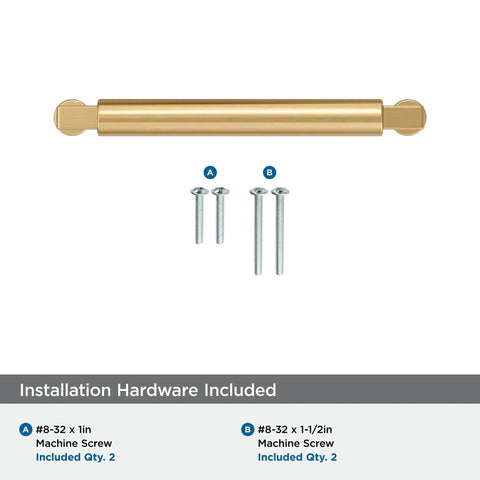 Balon Champagne Bronze Cabinet Pull, 5-9/16 Inch Overall Length, with included installation screws shown below