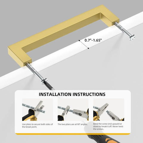 10 Pack 5 Inch Brushed Gold Cabinet Pulls Set For Kitchen Cabinets Modern Handles With Gold Drawer Pulls Stainless Steel Hardware Durable Hollow Construction And Smooth Mounting Holes For Easy Replacement Or Upgrading shown with installation instructions. Front view.