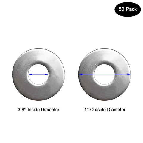 Stainless steel fender washers, 3/8 in inside diameter, 1 in outside diameter, 0.080 in thick, 50-pack