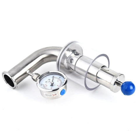 QiiMii 1.5 inch sanitary tri-clamp adjustable pressure relief valve with diaphragm gauge, SS304