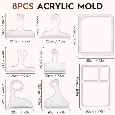 8 Piece Acrylic Router Template Set For Woodworking With 6 Charcuterie Board Templates 2 Tray Templates Thick Handle Cutting Board Templates And 3 Marking Pens Angled Curvy Tracing Stencils For Kitchen Projects