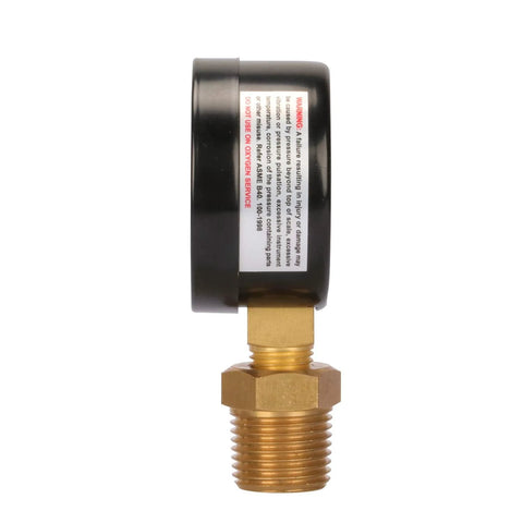 Measureman 2-inch well pump pressure gauge, brass 1/4 in NPT male thread with 1/2 in NPT adaptor, black housing