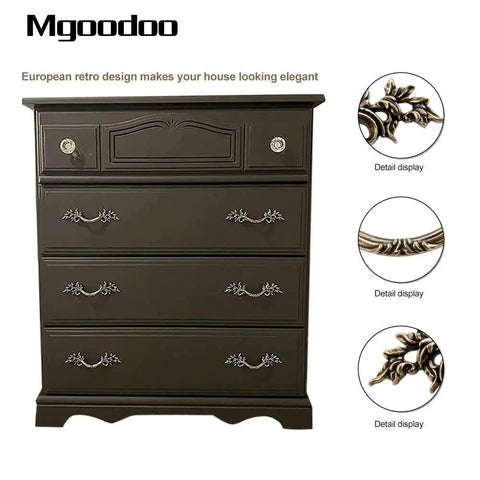Five Piece Antique Bronze Drawer Handle Set 6.61 Inch Vintage Cabinet Pulls on black dresser, Euro Style French Provincial Hardware
