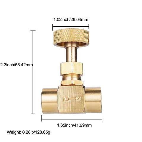 Heavy Duty Brass Instrument Needle Valve Replacement Set For Precise Flow Control One Quarter NPT Female To One Quarter NPT Female Connections Golden Finish