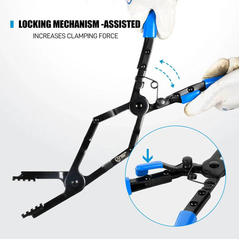 Image of 35 Degree Angled Long Hose Clamp Pliers With Locking Mechanism Extra Long Reach For Hard To Reach Hoses and Tight Engine Spaces.