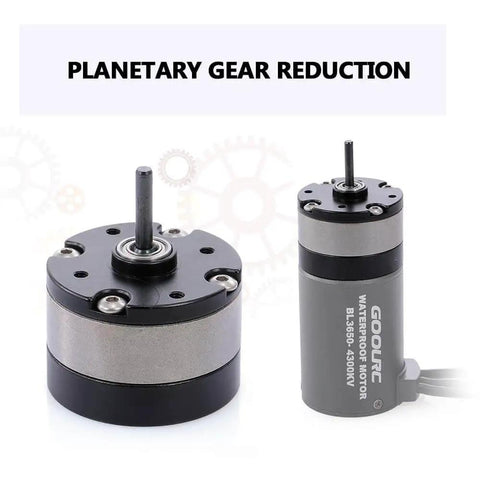 1/3 Planetary Gear Reduction Unit For 540 Motor RC Cars Metal Gearbox front and side view with motor