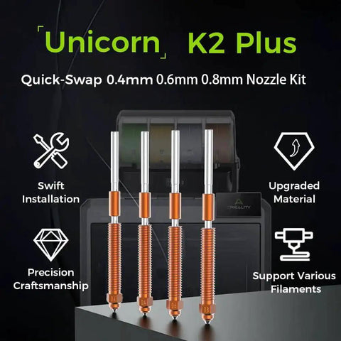 K2 Plus Nozzle Set With Titanium Alloy Copper Alloy Hardened Steel High Flow Unicorn Nozzle For K2 Pro Hi Combo 3D Printer