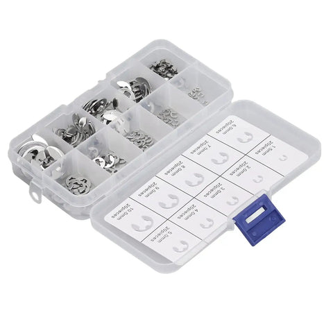 200Pcs E Clip Retaining Ring Kit With Storage Box In High Carbon Steel For Bearings Gears Pulleys Shafts And More A Go To Set For Quick Durable Fixes For Home And Workshop Projects
