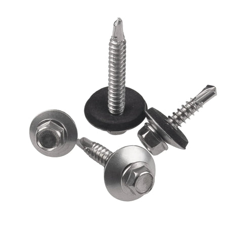 Four 304 stainless steel screws with neoprene EPDM bonded sealing washers.