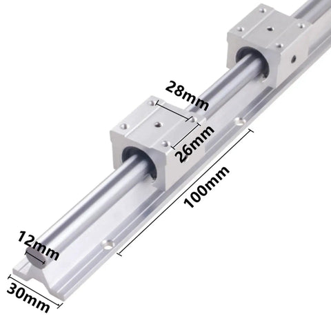 Rock Solid Linear Rails And Bearings 2200mm SBR16 2 Pack With 4 SBR16UU Carriage Blocks for DIY CNC Routers Lathes and Automated Machinery Linear Guide Rail Kit showing dimensions.