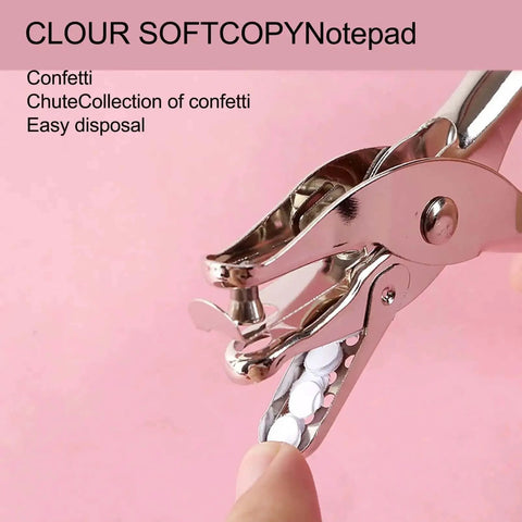 Single Hole Punch 1/4 Inch And 1/8 Inch, Workhorse Metal Paper Punch with confetti chute on pink background