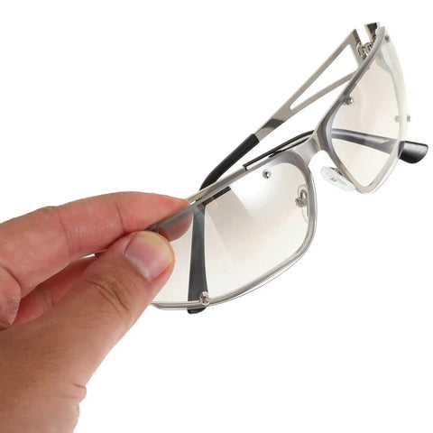 Dope Metal Frame Retro Sunglasses For Women With Hollow Design held by hand, highlighting street style and UV400 protection.